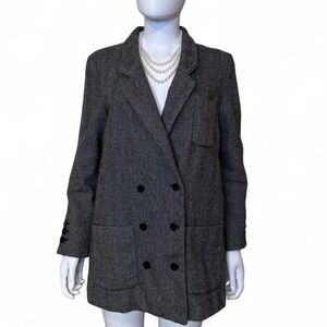BDG Black and White Herringbone Trench Coat